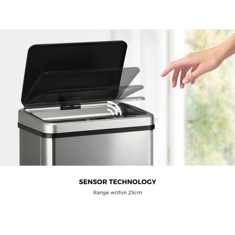 Oikiture 40L Motion Sensor Bin Automatic Rubbish Trash Can Silver