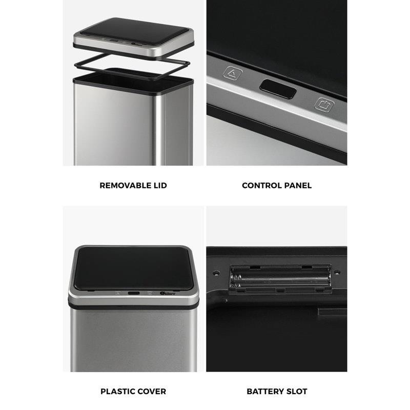 Oikiture 40L Motion Sensor Bin Automatic Rubbish Trash Can Silver