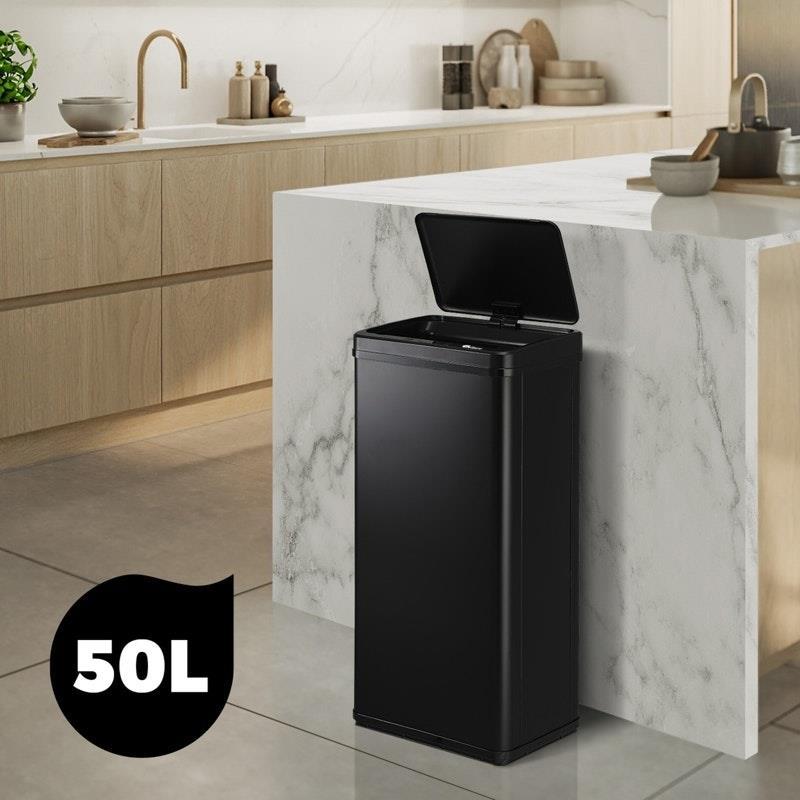 Oikiture 50L Motion Sensor Bin Automatic Rubbish Trash Can Black