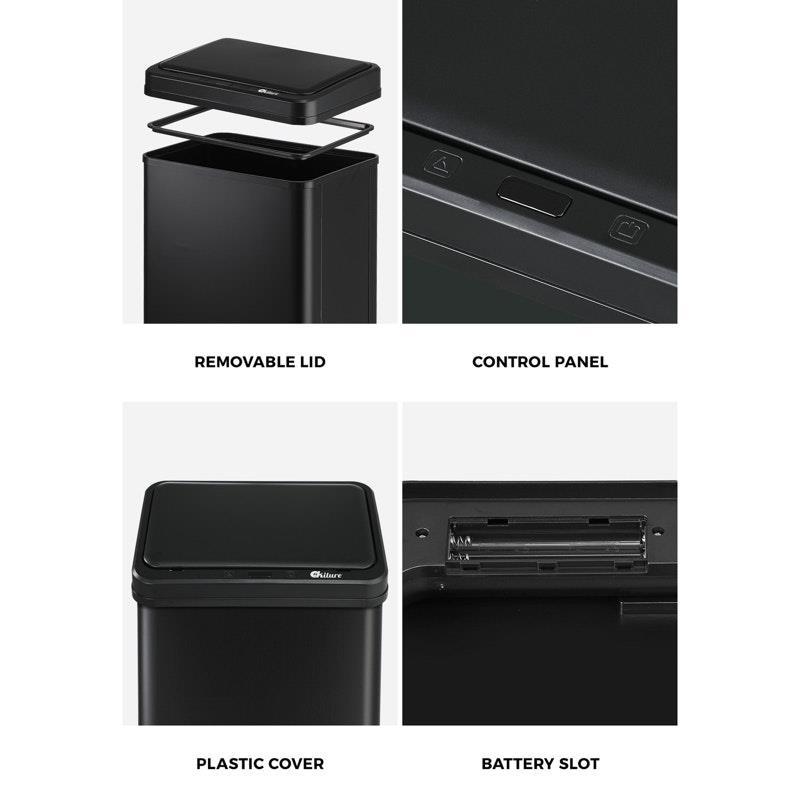 Oikiture 50L Motion Sensor Bin Automatic Rubbish Trash Can Black