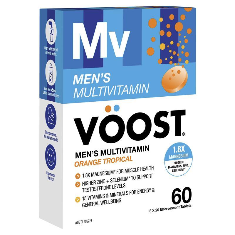 Voost Mens Multivitamin Orange Tropical Effervescent Tablets 60 Pack Exclusive Size