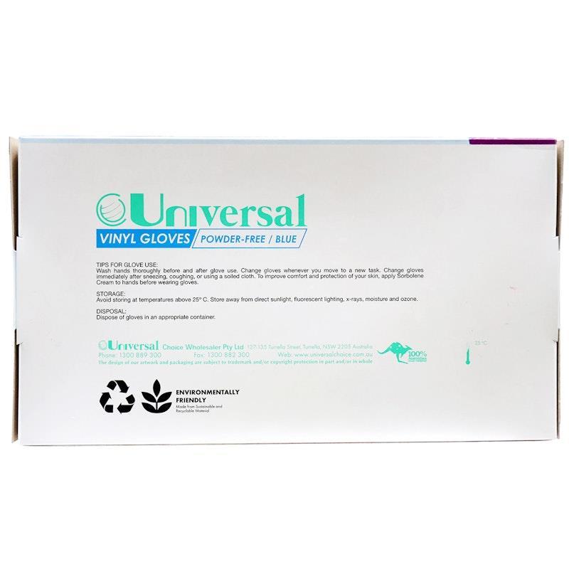 Universal Vinyl Gloves Powder Free Small Blue 100 Pieces/Box