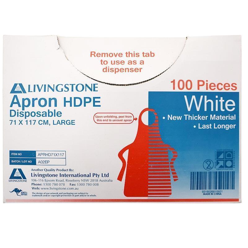 Livingstone Disposable Aprons Bib Type HDPE 71 x 117cm White 100 Pieces/Box