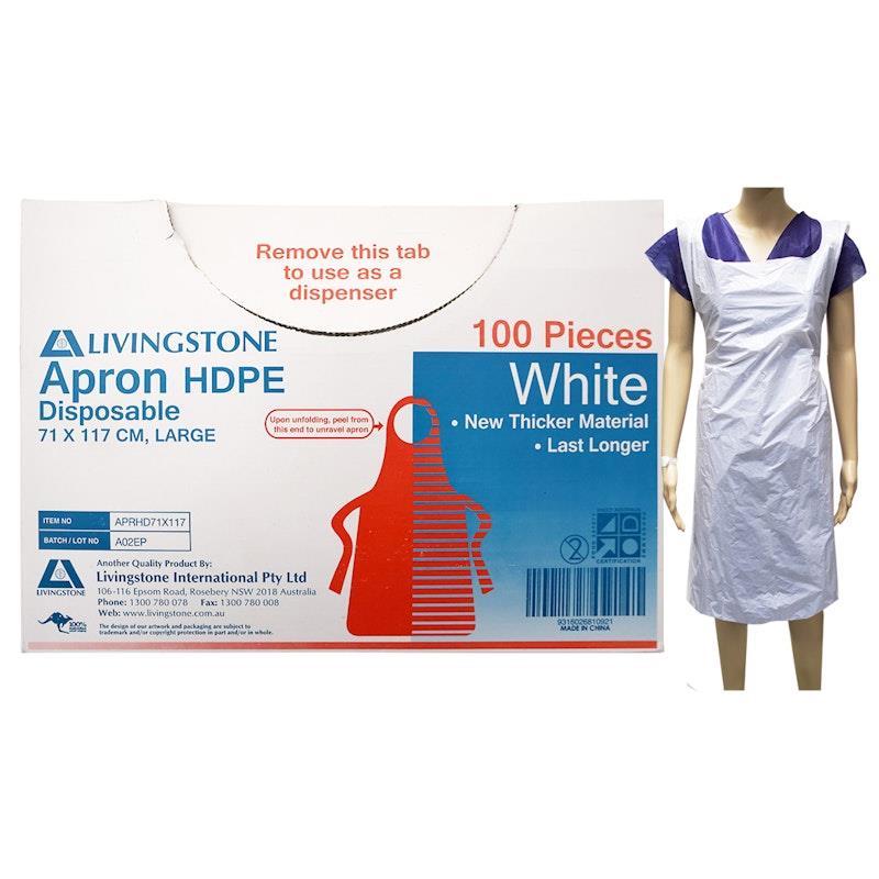 Livingstone Disposable Aprons Bib Type HDPE 71 x 117cm White 100 Pieces/Box