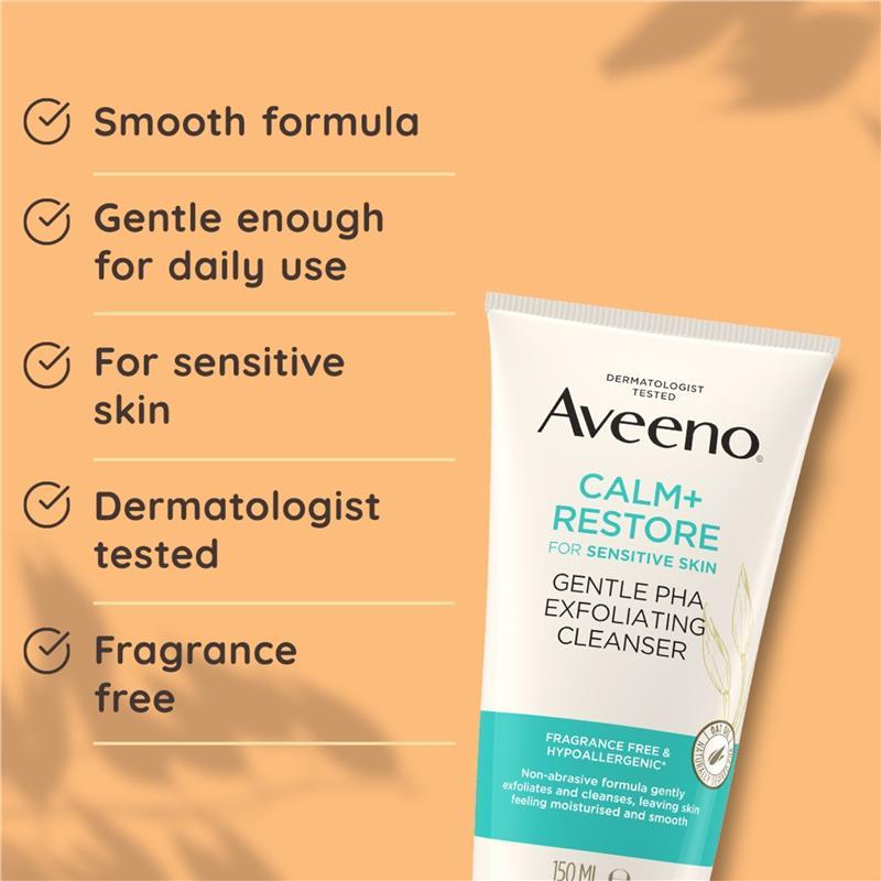 Aveeno Face Calm and Restore Gentle PHA Exfoliating Cleanser 150ml