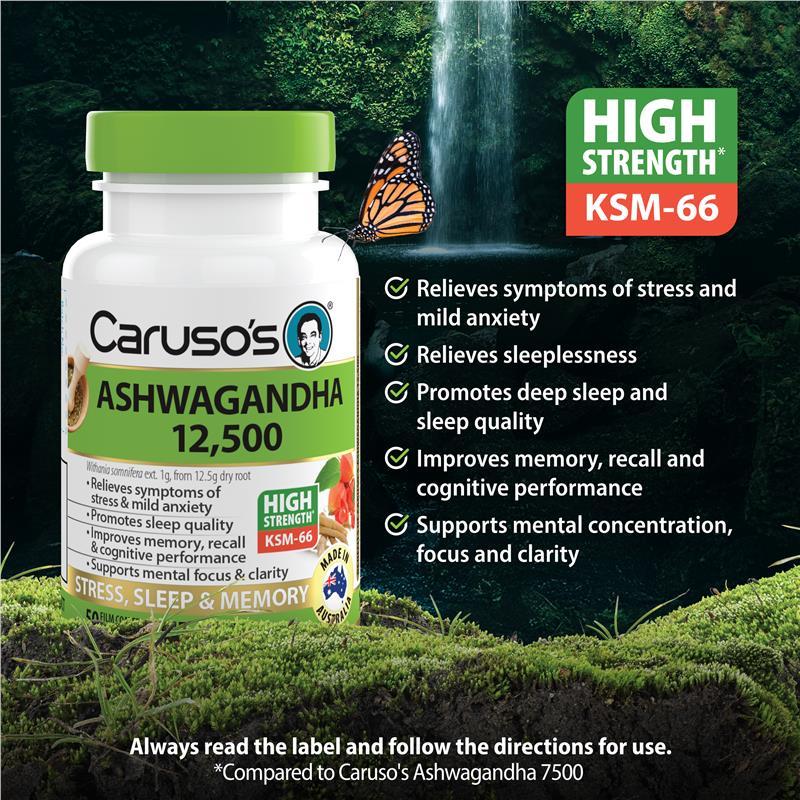 Carusos Ashwagandha 12,500 50 Tablets
