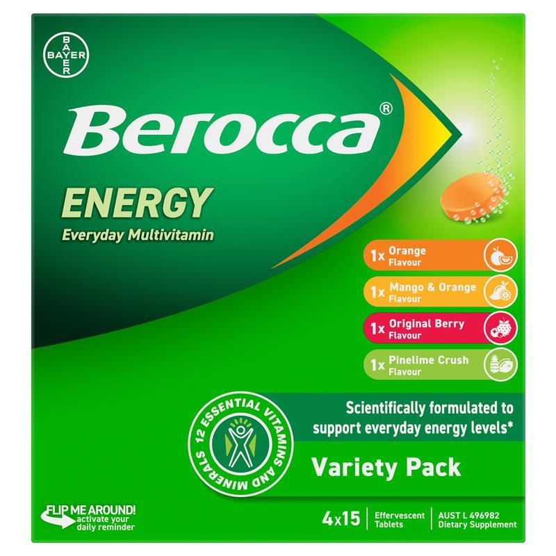 Berocca Energy 60 Effervescent Tablets 4 x 15 Variety Exclusive Pack