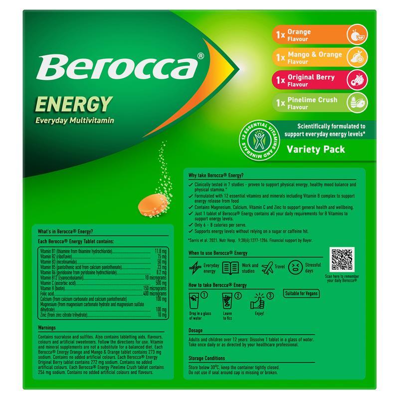 Berocca Energy 60 Effervescent Tablets 4 x 15 Variety Exclusive Pack