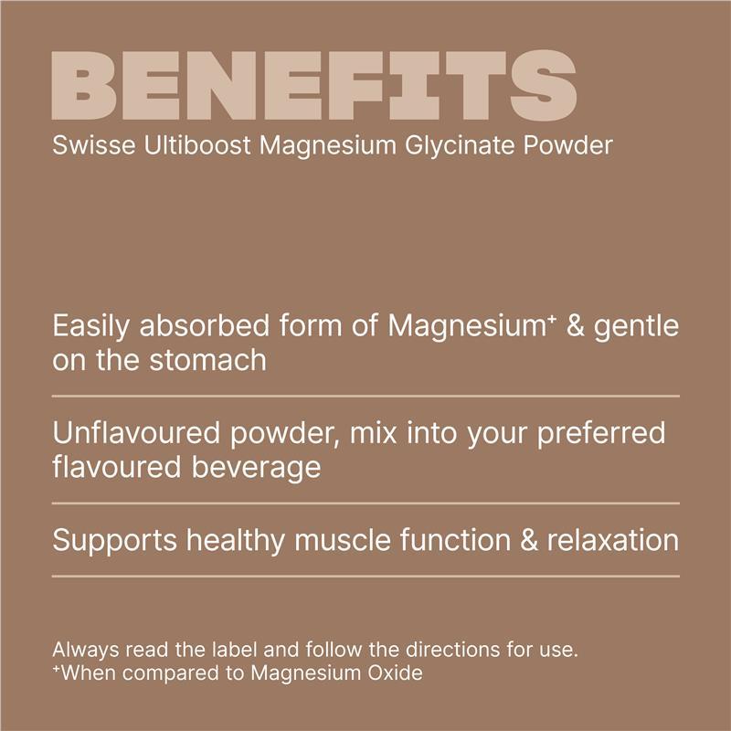 Swisse Ultiboost Magnesium Glycinate Unflavoured Powder 320g