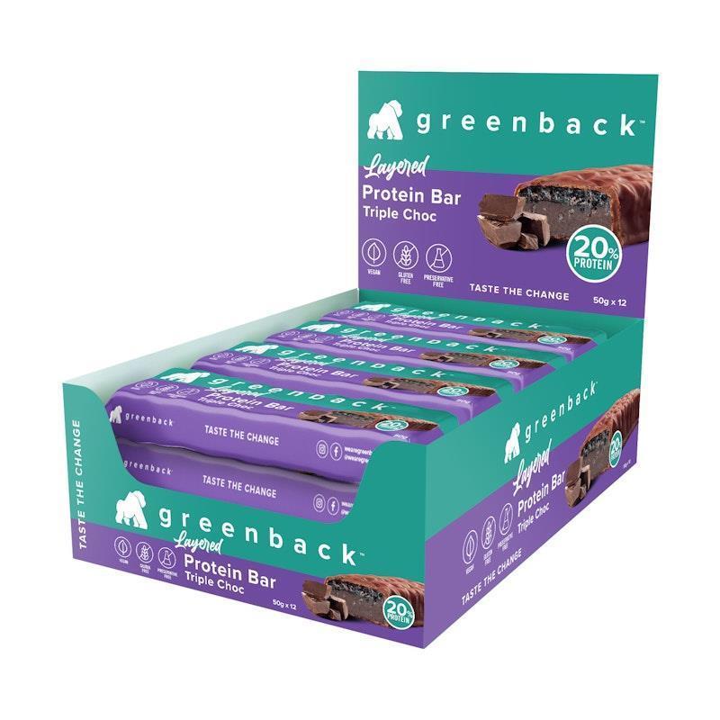 Greenback Protein Layered Bar - Triple Choc 50g 12 Pack