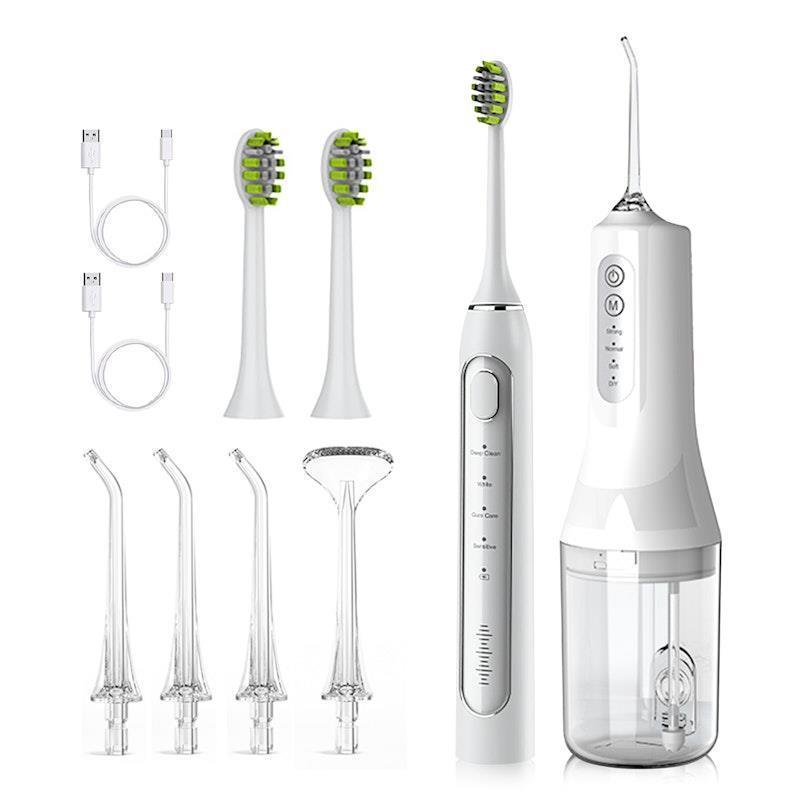 Eevee Electric Toothbrush & Electric Water Flosser Portable Oral Cleaner White Combo Pack