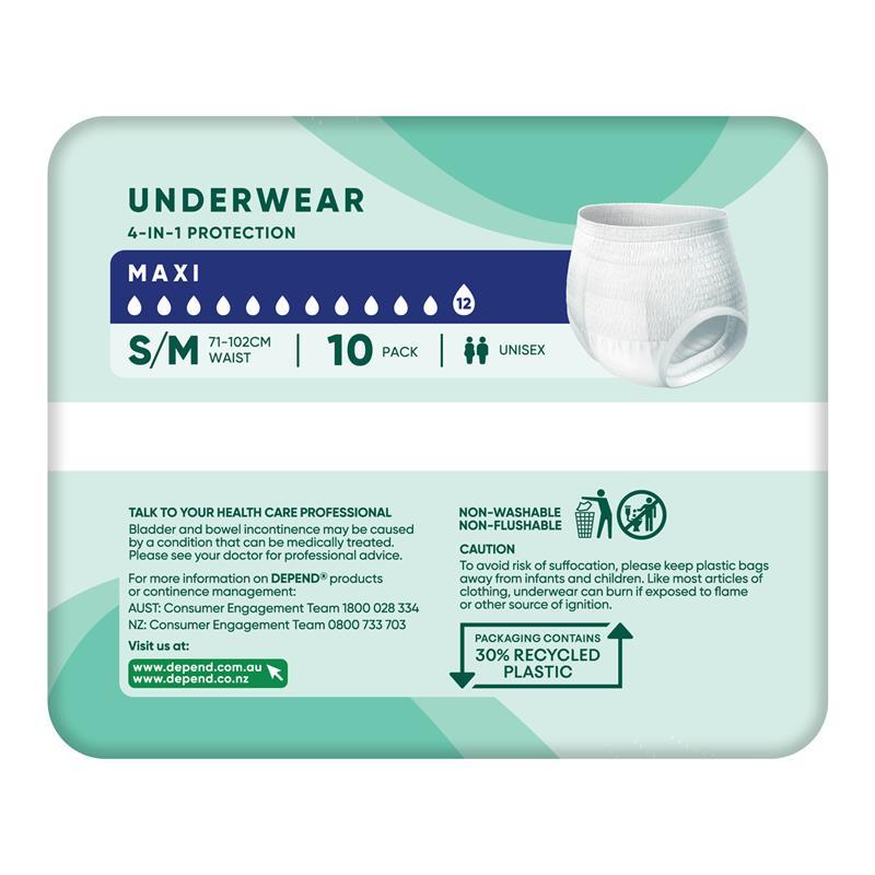 Depend Unisex Maxi Underwear Size M 10 Pack Exclusive