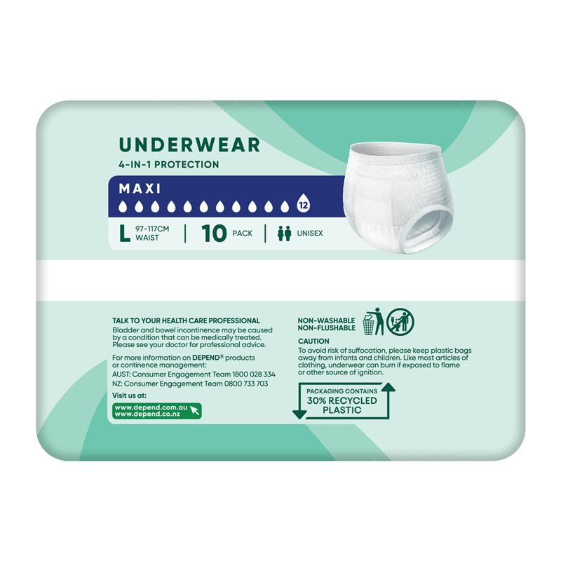 Depend Unisex Maxi Underwear Size L 10 Pack Exclusive