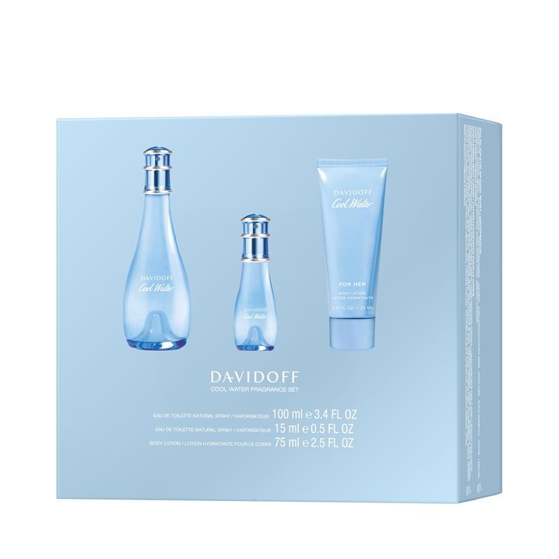 Davidoff Cool Water For Women Eau de Toilette 100ml + 15ml + Body Lotion 3 Piece Set 2025