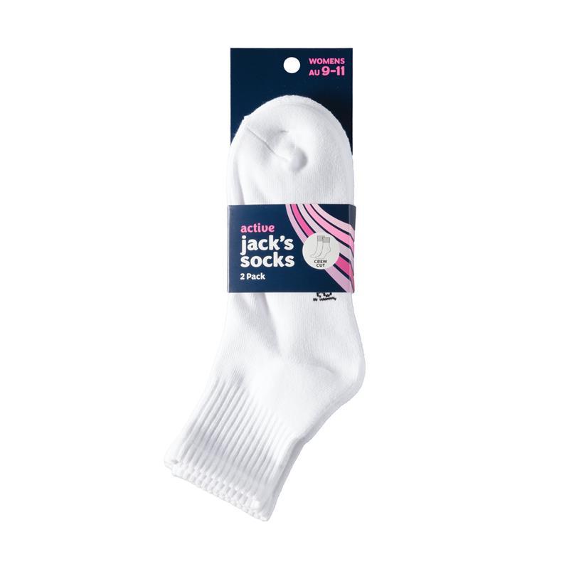 Jacks Socks Active Midi Crew Womens Cushioned 2 Pack White 9-11