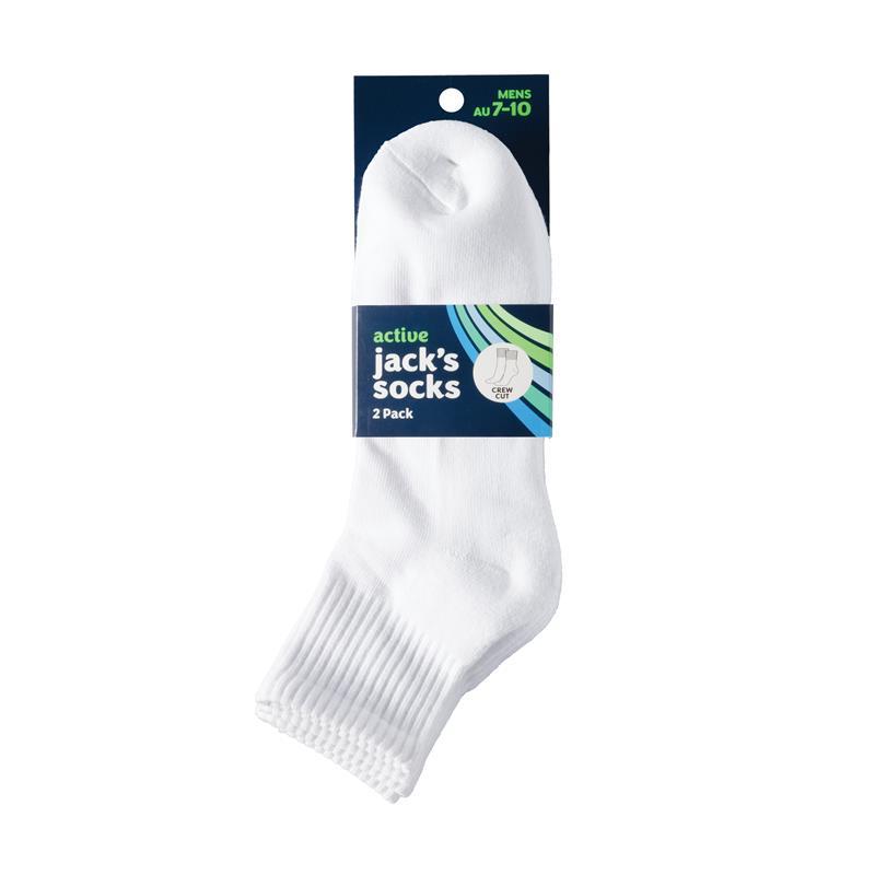 Jacks Socks Active Midi Crew Mens Cushioned 2 Pack White 7-10