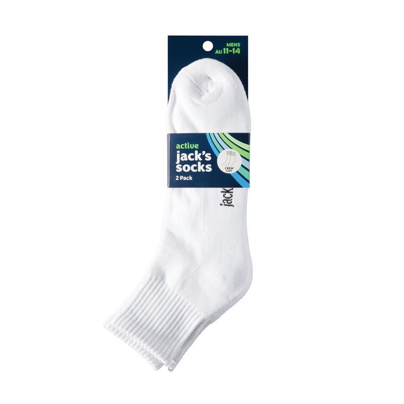 Jacks Socks Active Midi Crew Mens Cushioned 2 Pack White 11-14