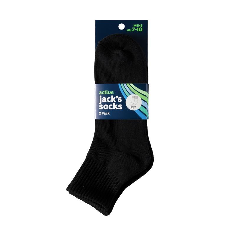 Jacks Socks Active Midi Crew Mens Cushioned 2 Pack Black 7-10