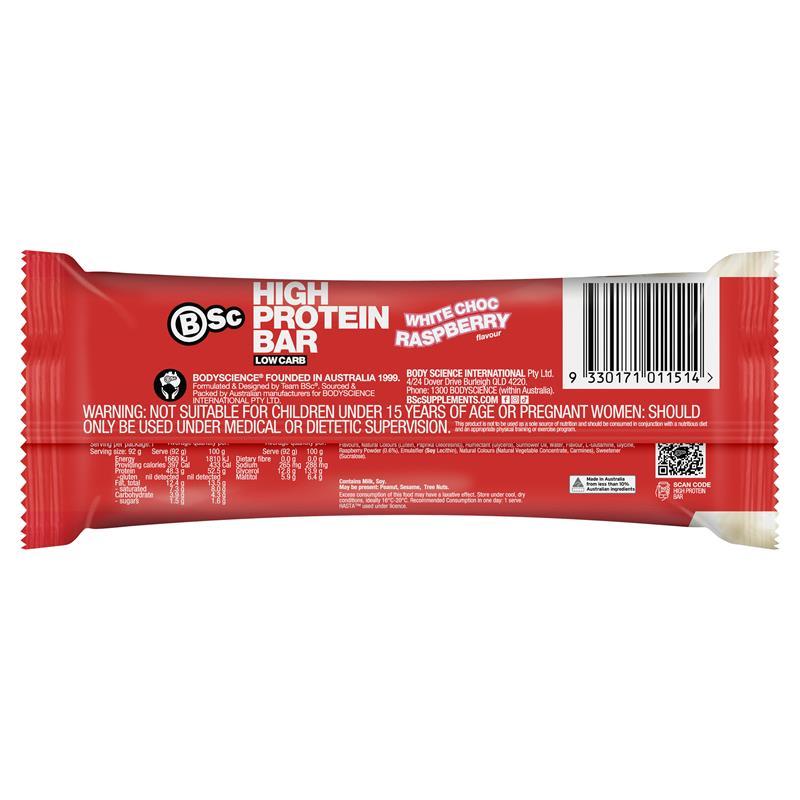 BSc High Protein Bar White Choc Raspberry 92g