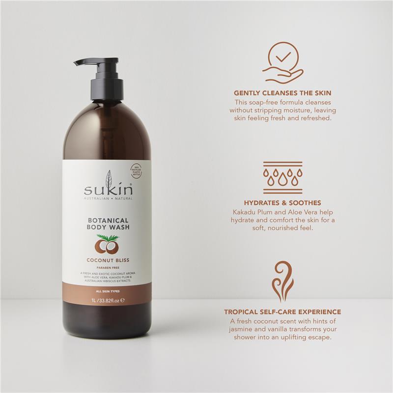Sukin Botanical Body Wash Coconut Bliss Pump 1L
