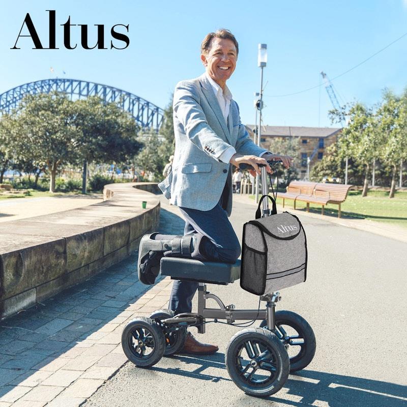Altus Bariatric Knee Walker Scooter 12 inch All Terrain Pneumatic Tires Titanium