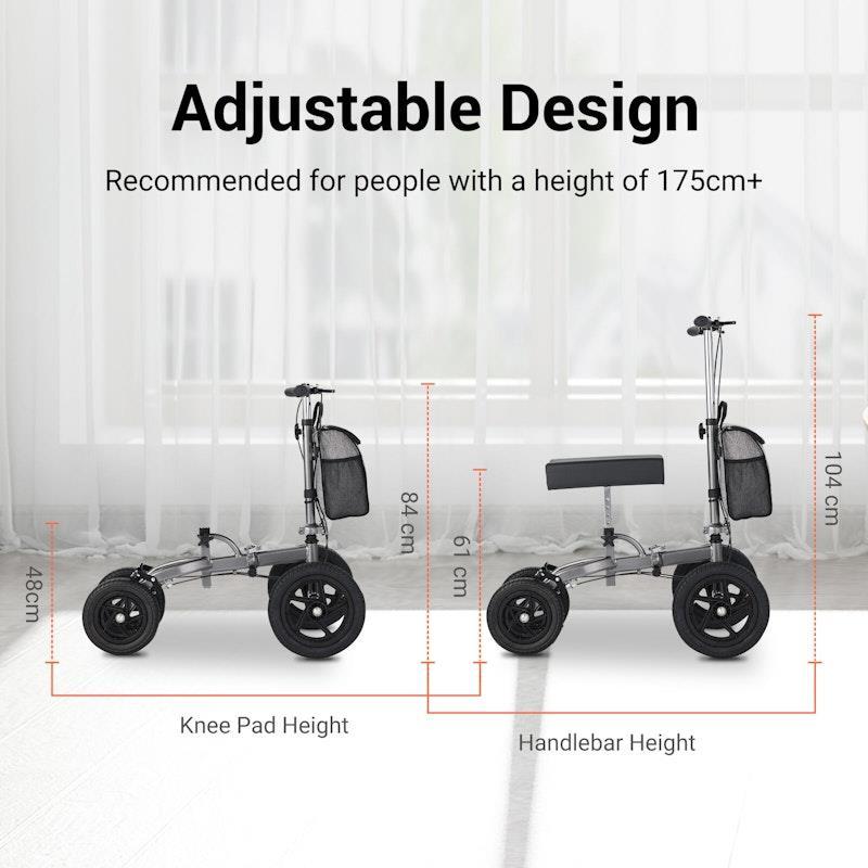 Altus Bariatric Knee Walker Scooter 12 inch All Terrain Pneumatic Tires Titanium