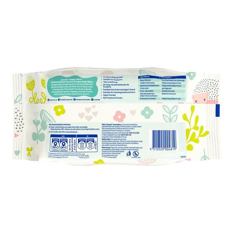 Curash Simply Water Wipes Bunny's Limited Edition 80 Pack
