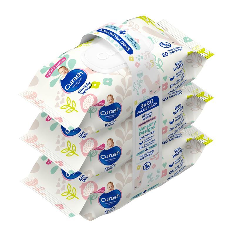 Curash Simply Water Wipes Bunny's Limited Edition 3 x 80 Pack