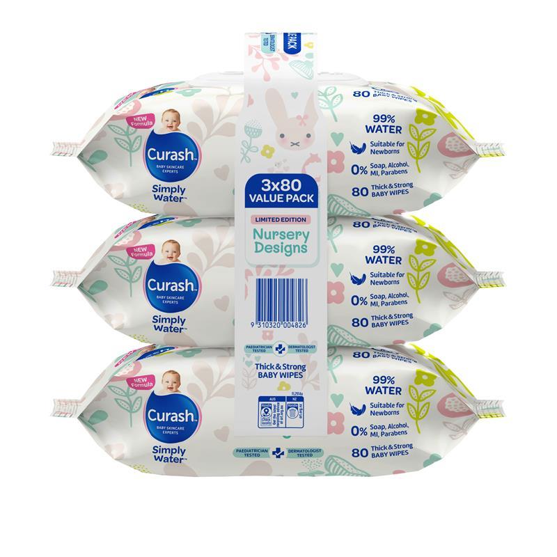 Curash Simply Water Wipes Bunny's Limited Edition 3 x 80 Pack