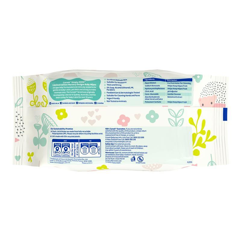 Curash Simply Water Wipes Bunny's Limited Edition 3 x 80 Pack
