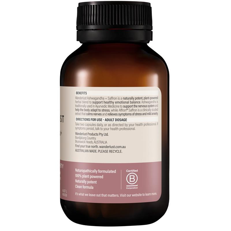 Wanderlust Ashwagandha + Saffron 60 Capsules