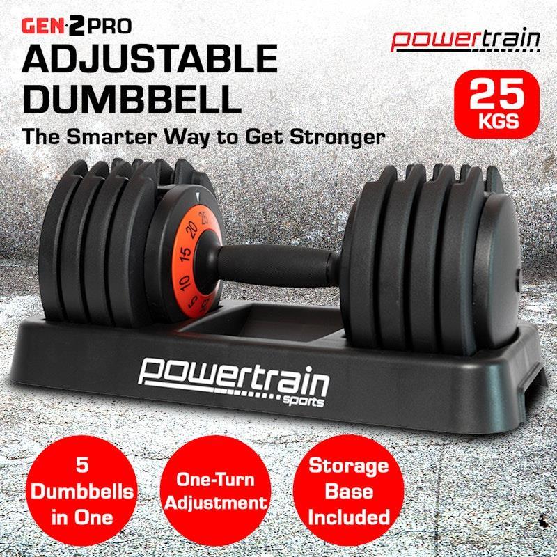 Powertrain GEN2 Pro 25kg Adjustable Dumbbell Weights 1Unit