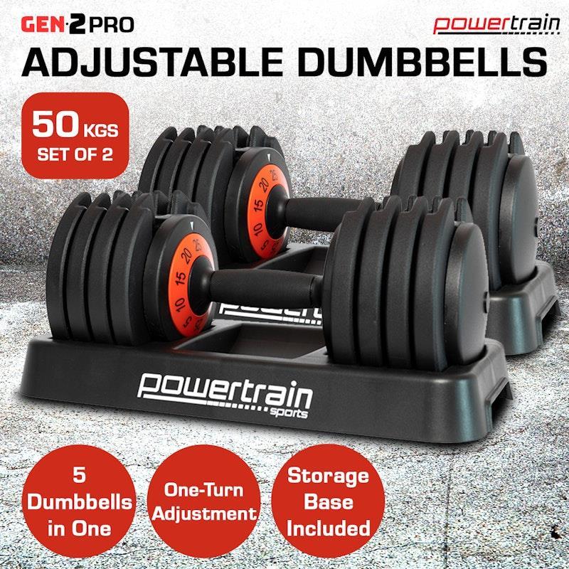 Powertrain GEN2 Pro 25kg Adjustable Dumbbells Weights 2Units