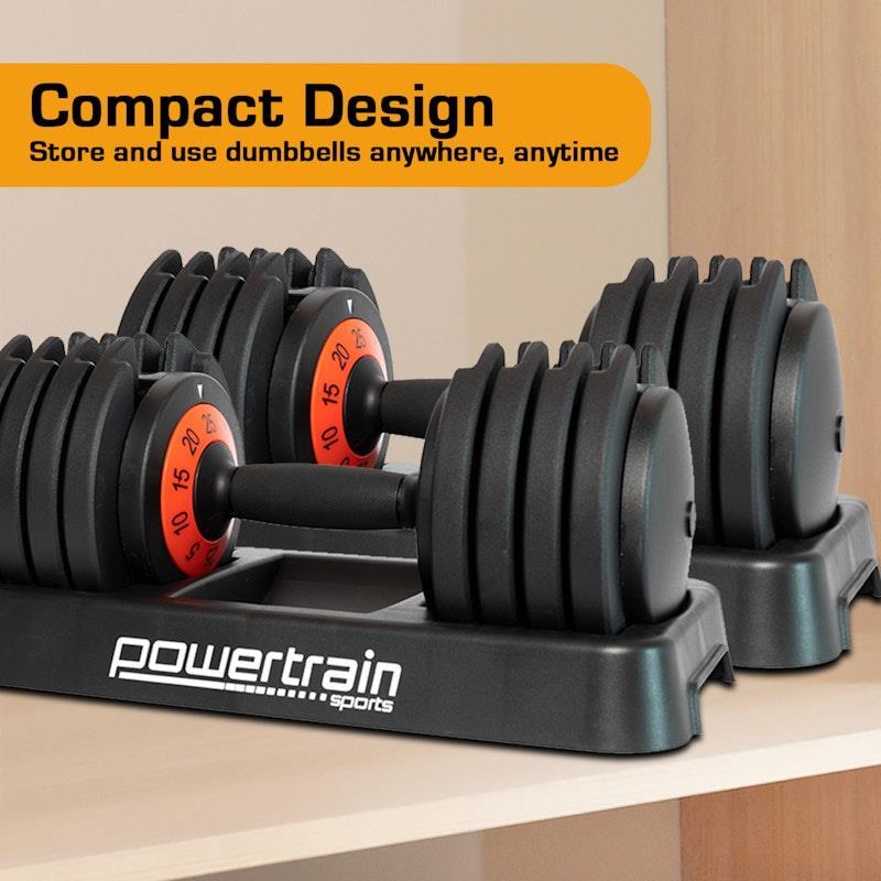 Powertrain GEN2 Pro 25kg Adjustable Dumbbells Weights 2Units