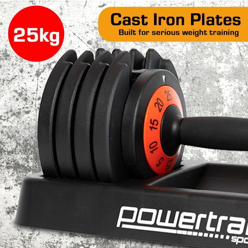 Powertrain GEN2 Pro 25kg Adjustable Dumbbells Weights 2Units
