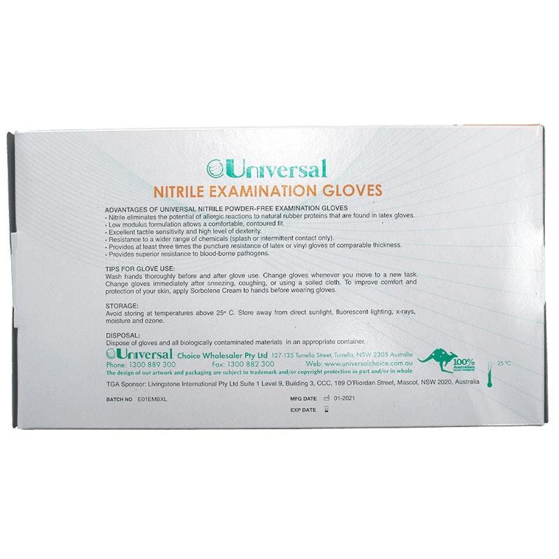 Universal Nitrile Examination Gloves AS NZ Powder Free Blue Extra Large 100 Pieces/Box
