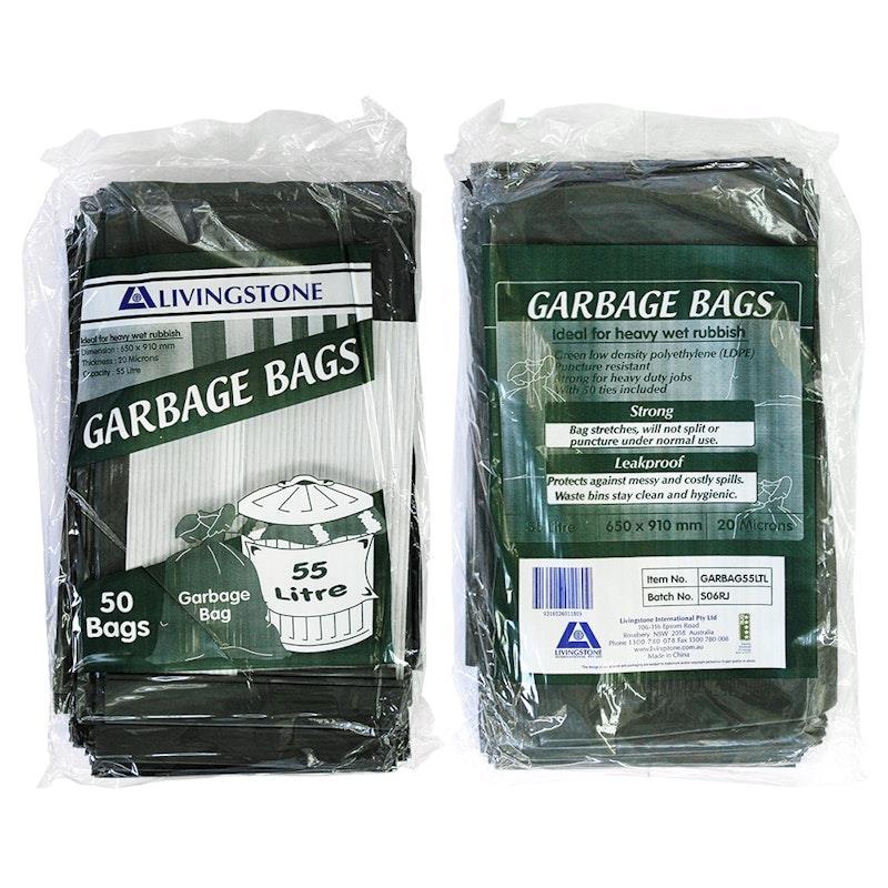 Livingstone Garbage Bag Bin Liner 55L Heavy Duty Green 50 Pieces/Pack