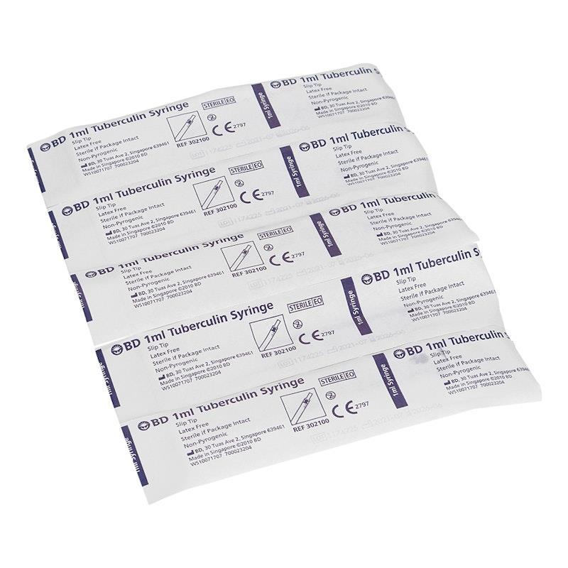 BD Syringe 1ml Luer Slip White Plunger Tuberculin Sterile 100 Pieces/Box