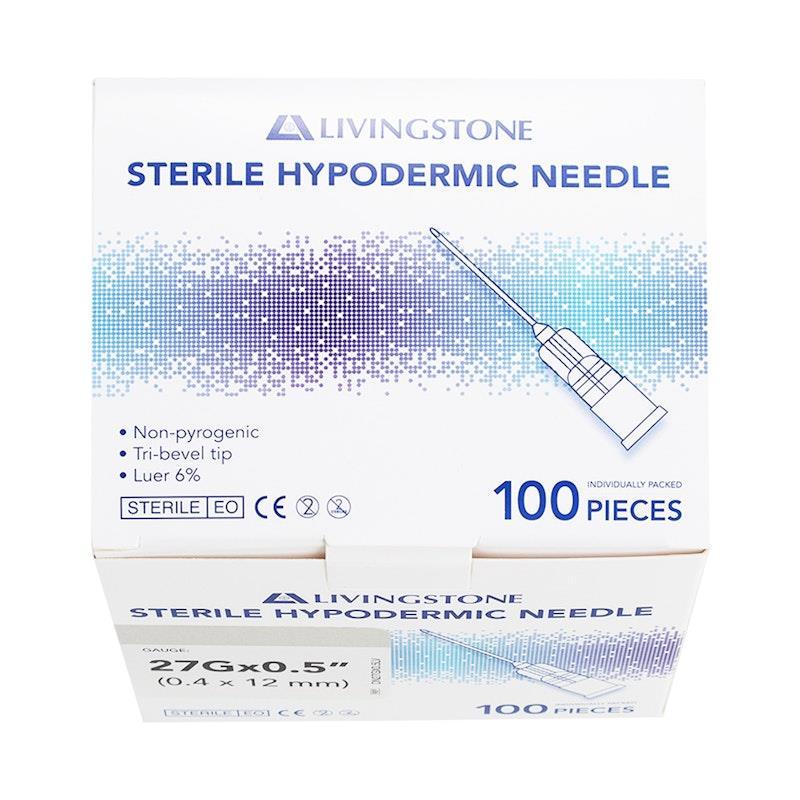 Livingstone Hypodermic Needles 27G (0.4mm) x 0.5 Inch (12mm) 100 Pieces/Box