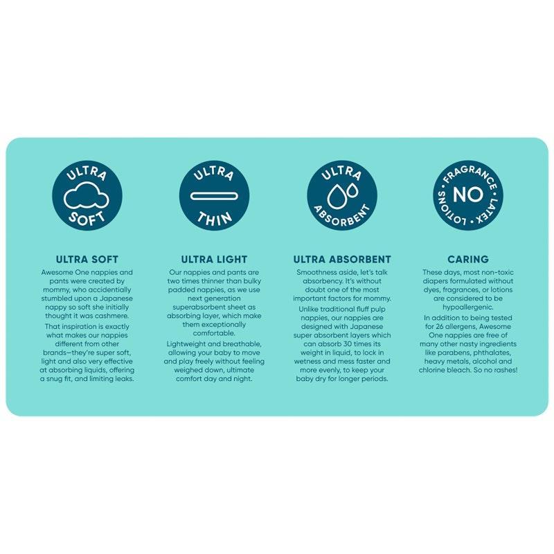 Awesome One 200PK Size 2 Ultra Light Ultra Soft Ultra Absorbent Nappies Pack