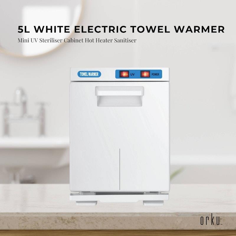 Orku 5L White Electric Hand Towel Warmer Mini UV Steriliser Cabinet Salon Heater 1Unit