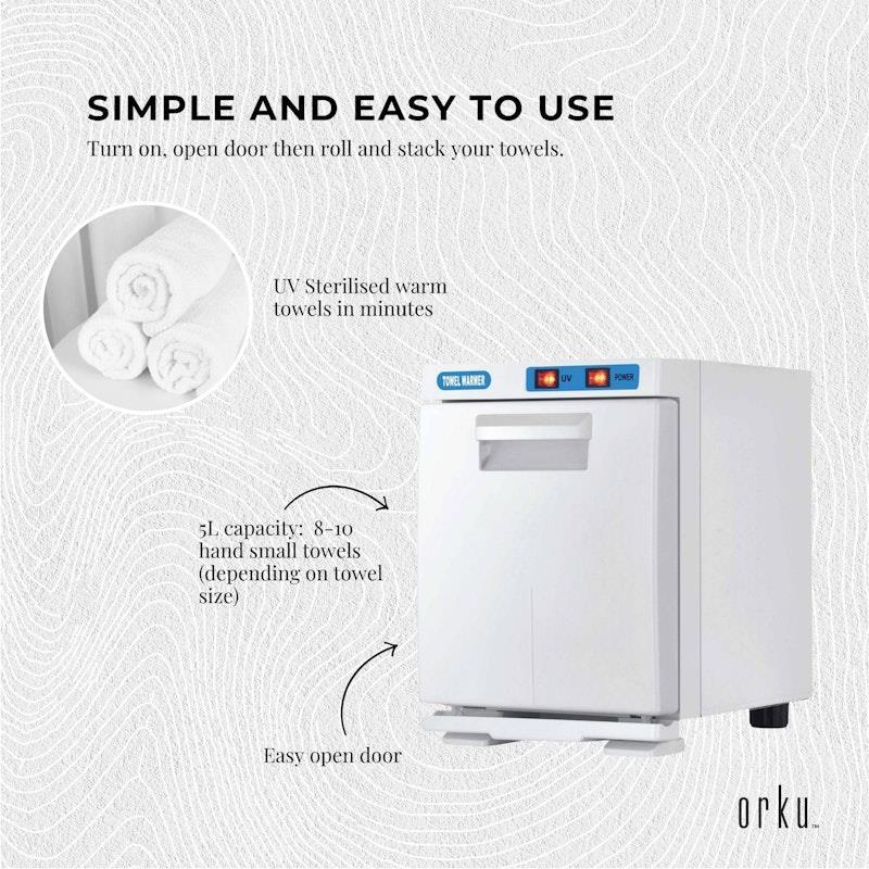 Orku 5L White Electric Hand Towel Warmer Mini UV Steriliser Cabinet Salon Heater 1Unit