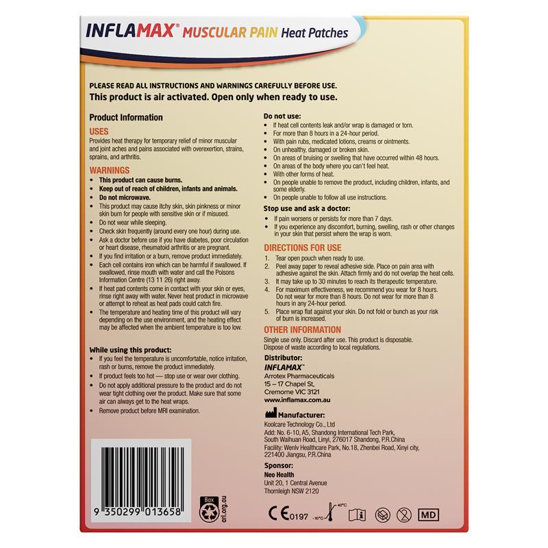 Inflamax Muscular Pain Heat Patches Reg 2 Patches