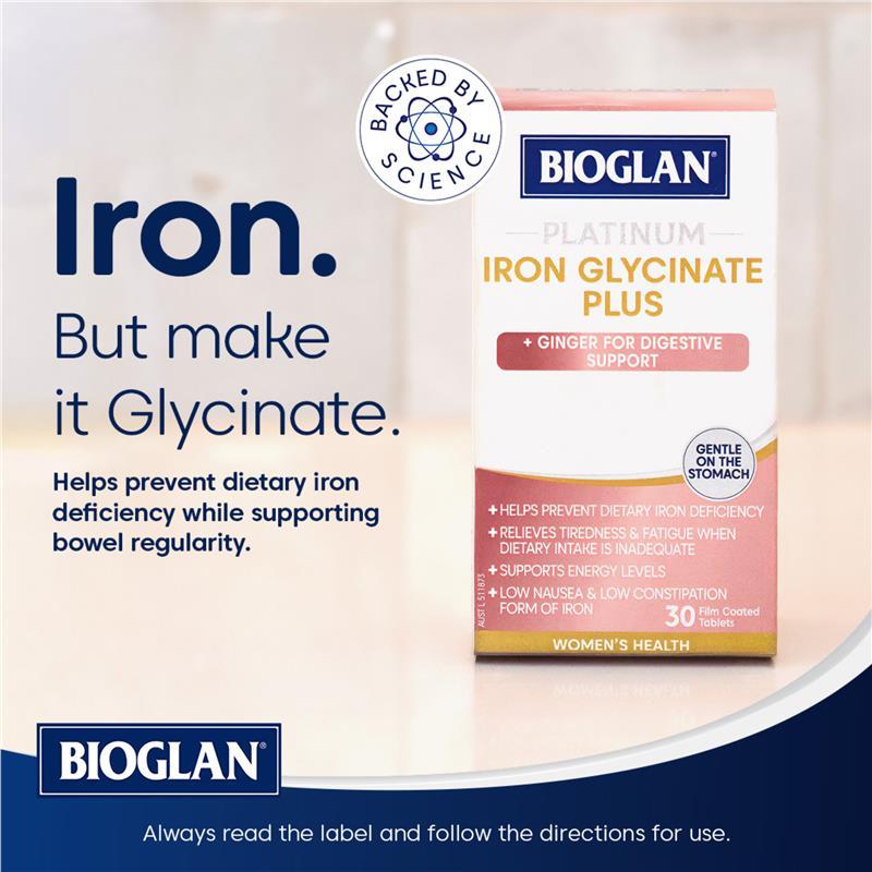 Bioglan Platinum Iron Glycinate Plus 30 Tablets