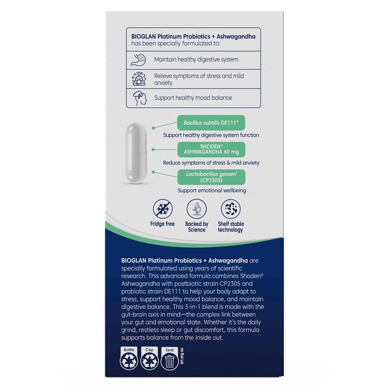 Bioglan Platinum Probiotic + Ashwagandha 50 Capsules