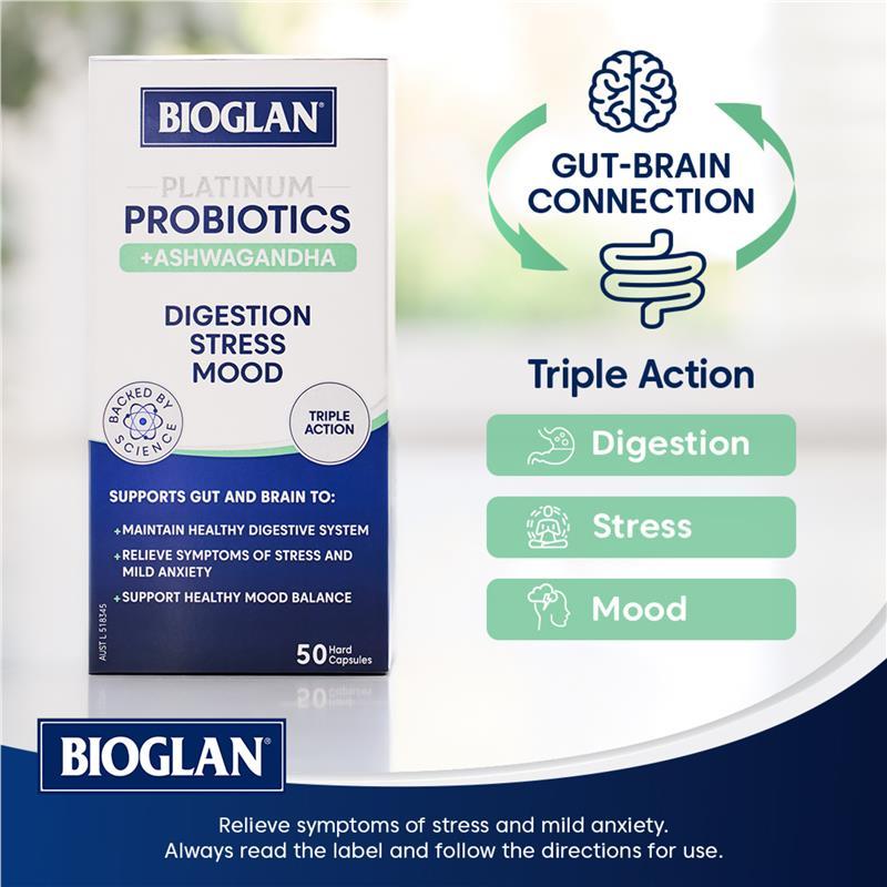 Bioglan Platinum Probiotic + Ashwagandha 50 Capsules