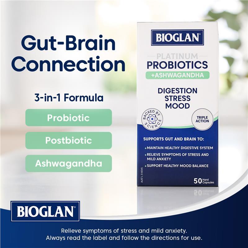 Bioglan Platinum Probiotic + Ashwagandha 50 Capsules