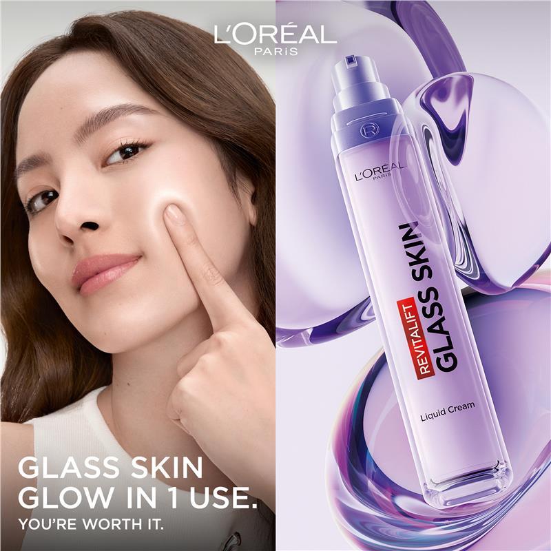 L'Oreal Paris Revitalift Filler Glass Skin Liquid Cream Face Moisturiser 50ml