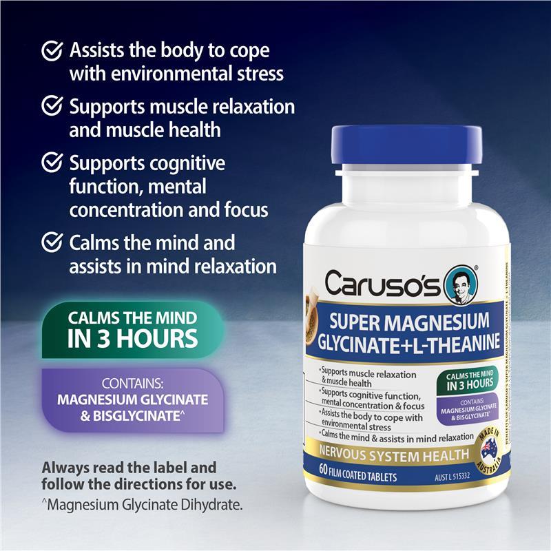 Carusos Super Magnesium Glycinate + L-Theanine 60 Capsules