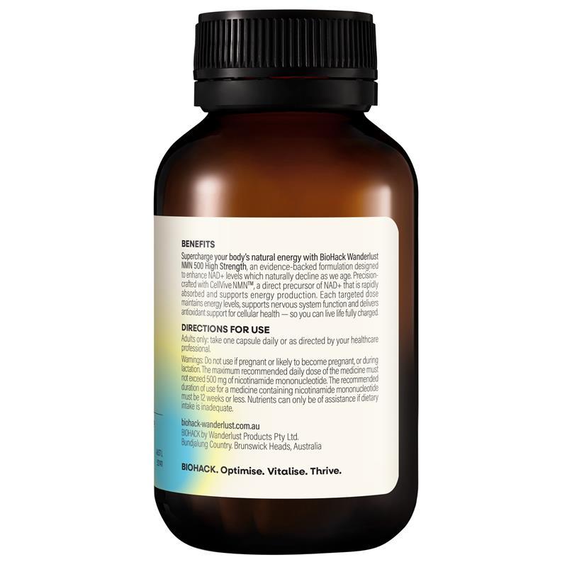 BioHack Wanderlust NMN 500 High Strength 30 Capsules